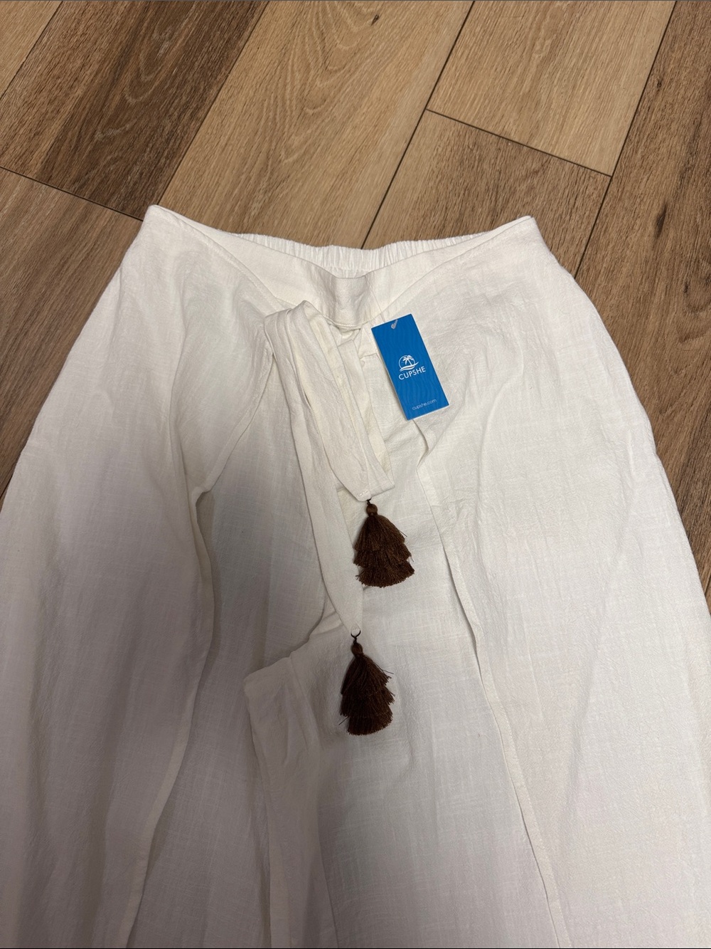 Cupshe NWT M White Wide-Leg tie wrap beach casual boho Pants - Picture 3 of 8